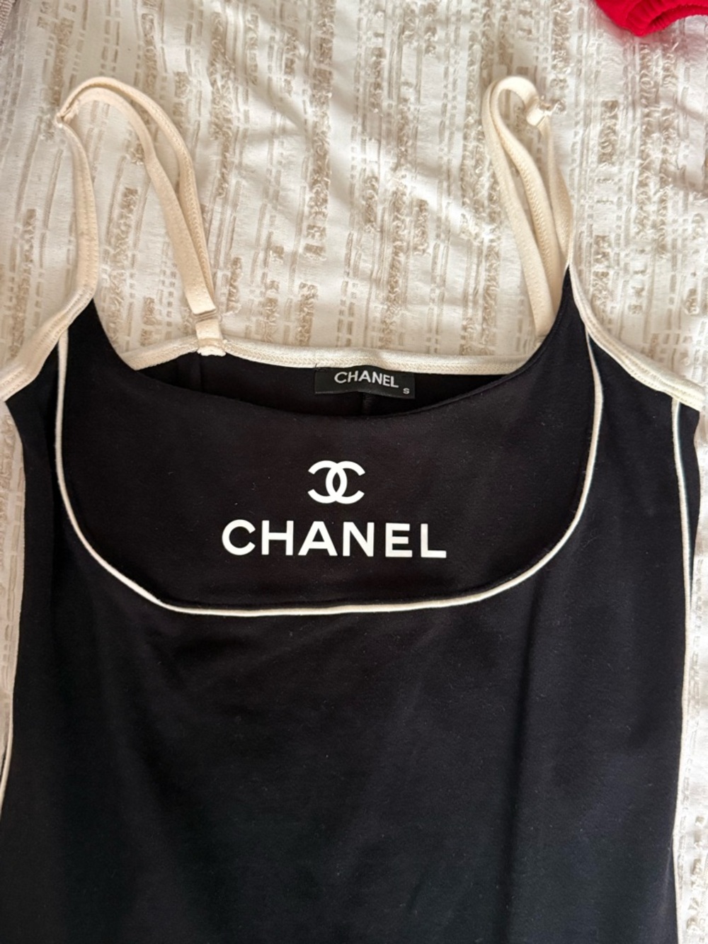 CHANEL Black Slip Dress with White Trim - Picture 2 of 3